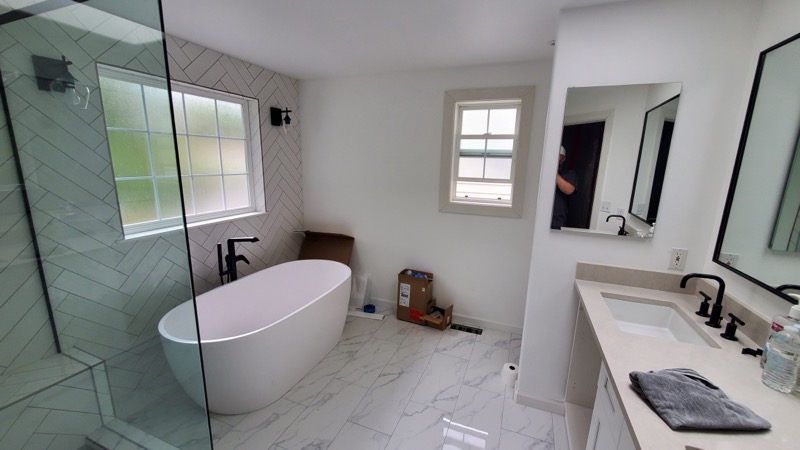 Finished master bathroom with freestanding tub