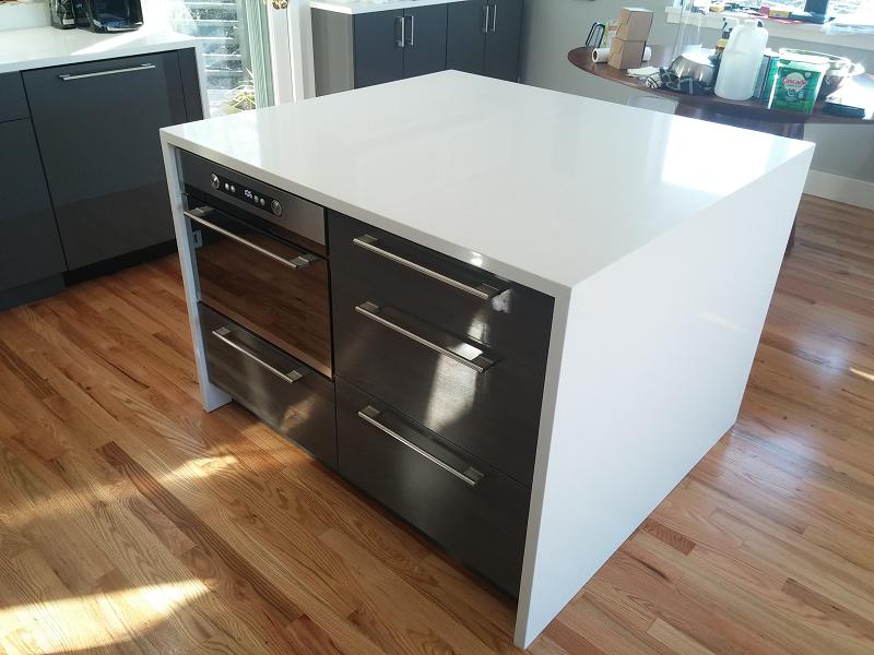 Finished kitchen with dark shaker cabinets